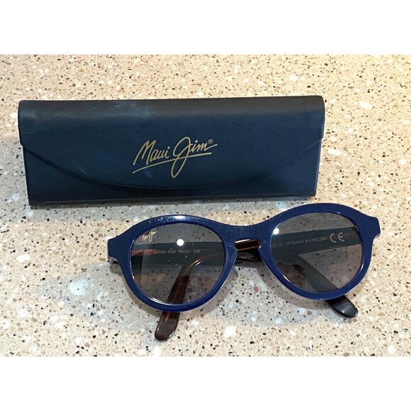 MAUI JIM Leia Sunglasses Round Blue Rootbeer Frames Case ITALY Tinted MJ708-03D